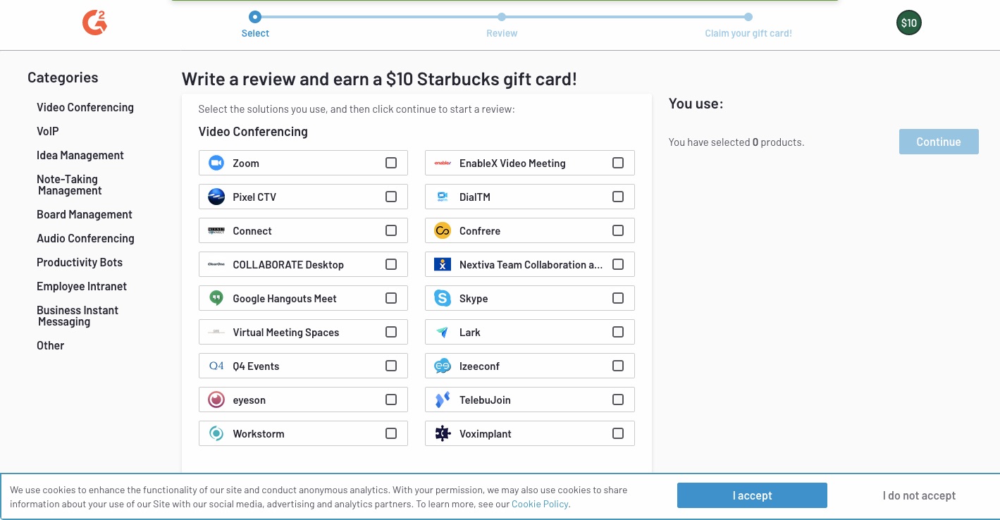 G2 Review platform for software Starbucks Gift Card Link